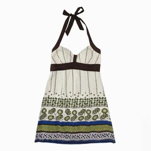 Dressbarn Beige Brown Floral A-Line Dress Halter Sweetheart Neck Above Knee 6